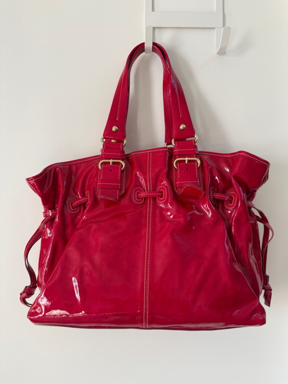 Dooney & Bourke Chiara Magenta Patent Leather Tote with Gold Hardware - Picture 3 of 12
